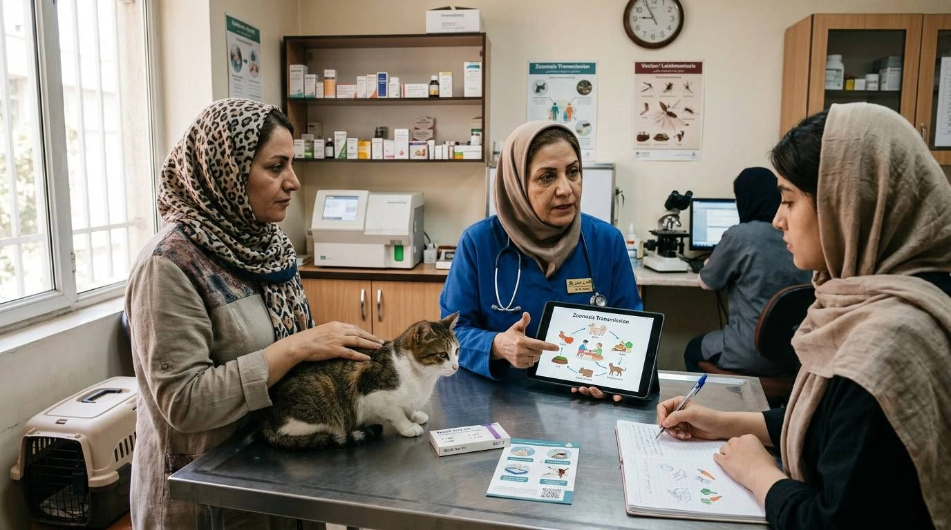 سلامت واحد | One Health | بیماریهای مشترک انسان و حیوان | زئونوز | پیشگیری از زئونوز | تشخیص سریع دامپزشکی | غربالگری سریع | کیت تشخیص سریع | کیت رپید تست دامپزشکی | رپید تست دامپزشکی | دامپزشکی و سلامت جامعه | بهداشت عمومی و دامپزشکی | پایش بیماریهای عفونی | تشخیص زودهنگام بیماری | توکسوپلاسموز | توکسوپلاسما گوندی | Toxoplasma gondii | انتقال توکسوپلاسموز | راههای انتقال توکسوپلاسموز | توکسوپلاسموز در گربه | توکسوپلاسموز در بارداری | توکسوپلاسموز و زنان باردار | پیشگیری از توکسوپلاسموز | مدیریت ریسک توکسوپلاسموز | لیشمانیوز | لیشمانیوز در سگ | لیشمانیوز سگ | لیشمانیوز احشایی | تشخیص لیشمانیوز در سگ | سگ بهعنوان مخزن لیشمانیوز | مخازن بیماری | کنترل لیشمانیوز | پایش لیشمانیوز | مناطق آندمیک لیشمانیوز | ناقل لیشمانیوز | پیشگیری از لیشمانیوز | تفسیر رپید تست | نقش کلینیک دامپزشکی در سلامت عمومی | تشخیص بیماریهای زئونوز | آموزش صاحبان حیوانات | بیماریهای عفونی حیوانات خانگی | ارتباط دامپزشکی و پزشکی | سلامت انسان و حیوان | لبتلیجنس